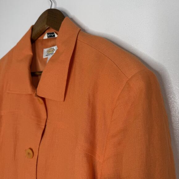 Talbots Jacket Womens 18W Petite Orange Irish Linen Lined Button Front Blazer - Picture 2 of 7